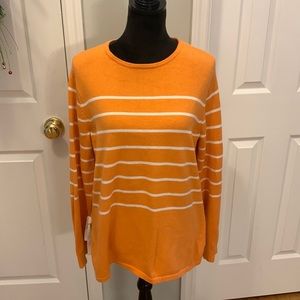 J. Jill Orange Stripe Side Tie Crewneck Sweater- Size L Tall